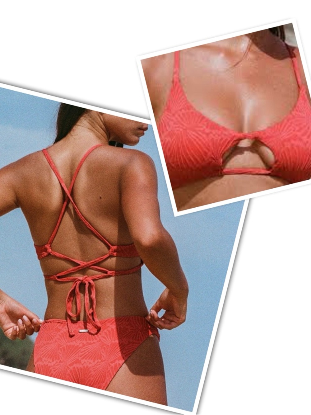 NWT BERLOOK Jacquard Seashell Bikini Swimsuit in Coral, Size XS